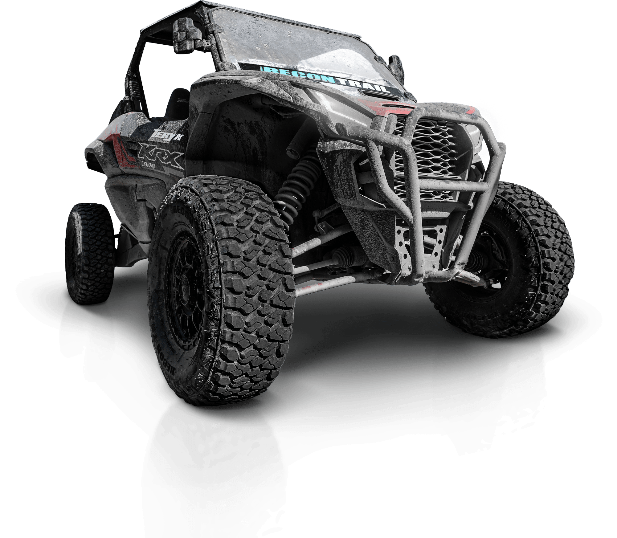 RECON TRAIL HD tires installed on a Kawasaki Teryx KRX UTV for off-road trail riding.